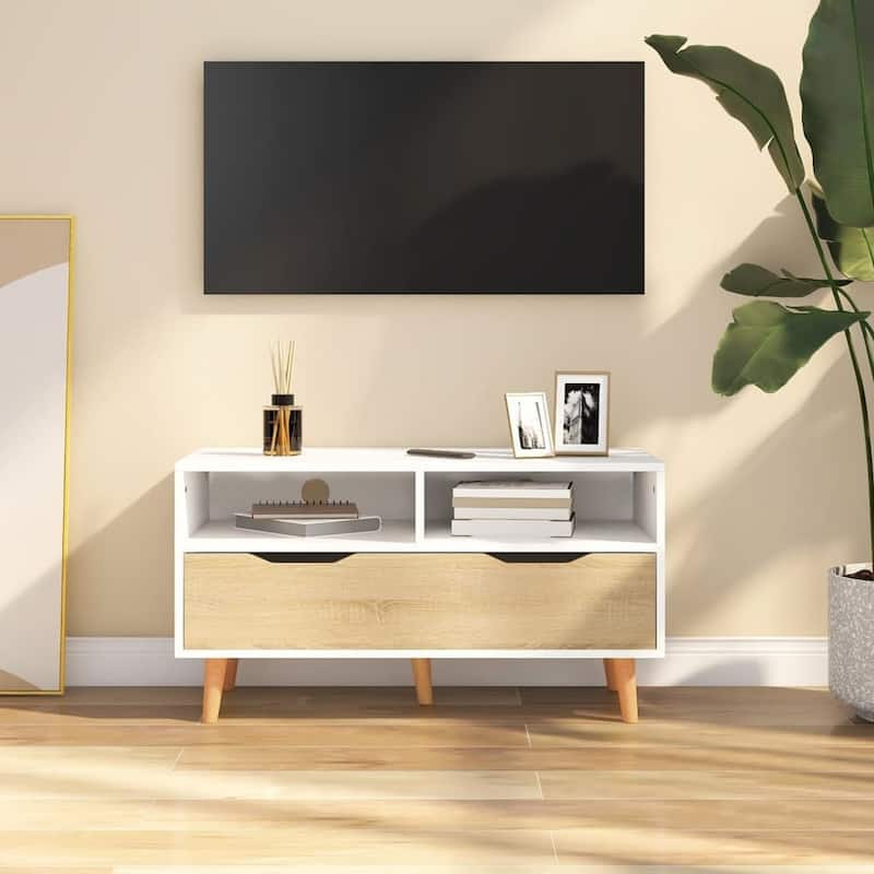 vidaXL TV Stand TV Console Sideboard TV Unit Home Media Unit Engineered Wood - 35.4" x 15.7" x 19.1" - White and sonoma oak