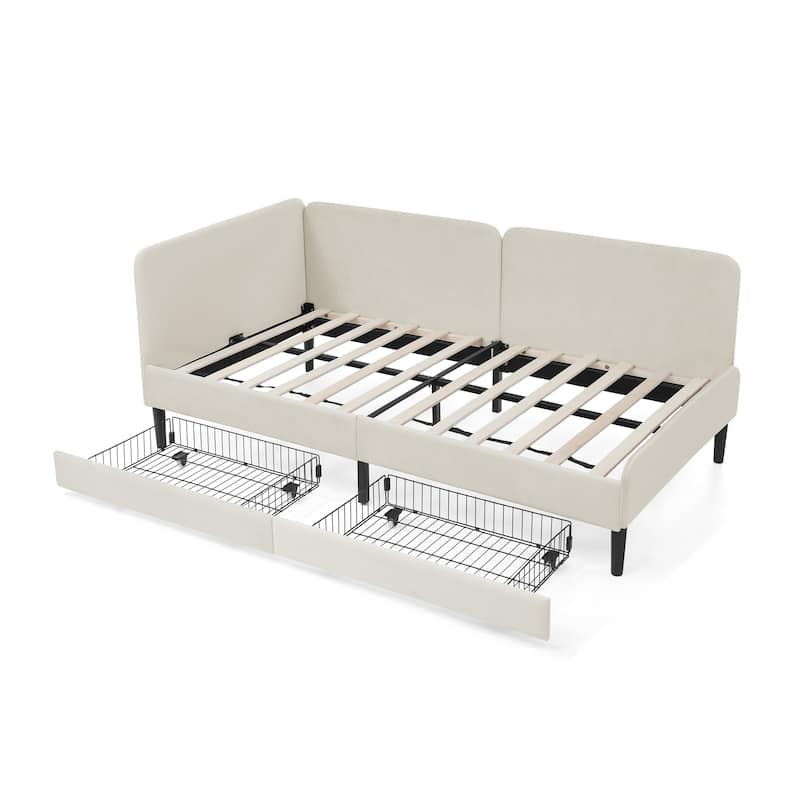 Anmytek Black Velvet Storage Bed Frame with Drawers Modern Upholstered Platform Bed for Small Spaces