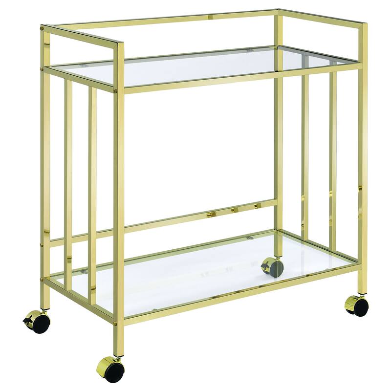 Cara 2-tier Rectangular Glass Shelf Metal Bar Cart - Brass