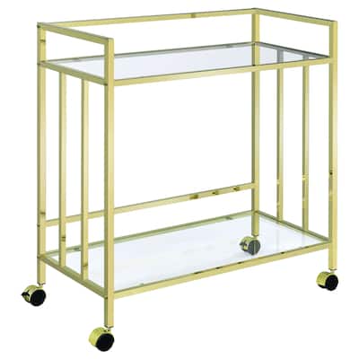 Cara 2-tier Rectangular Glass Shelf Metal Bar Cart