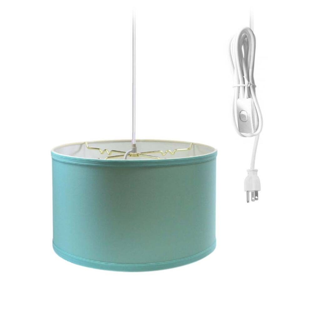 1 Light Swag Plug-In Pendant 16"w Island Paradise Linen Drum Shade, 17' White Cord