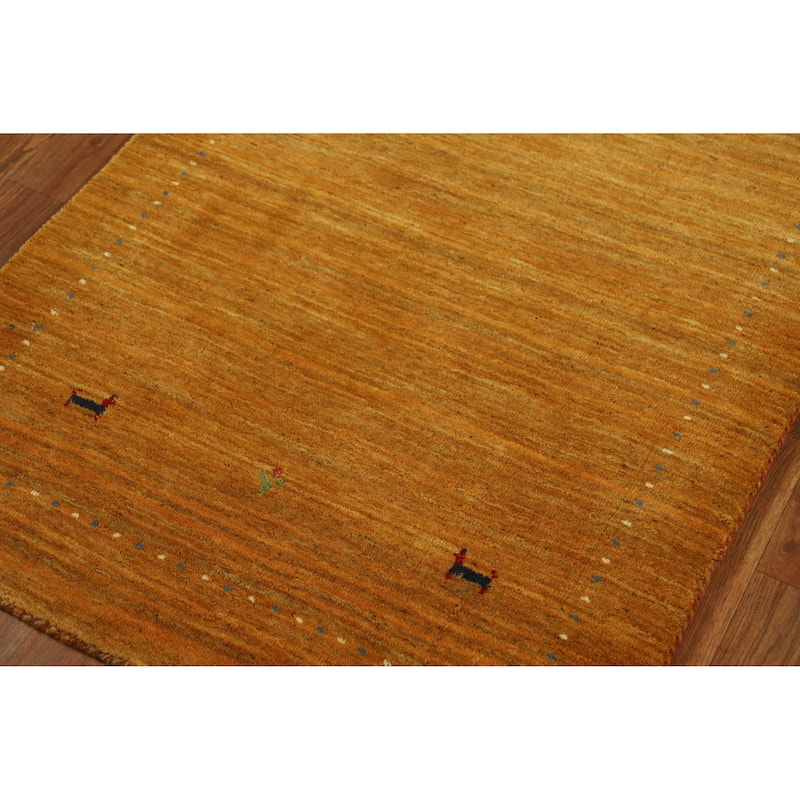 Little Animals Yellow Gabbeh Indian Rug Handmade Wool Carpet - 2'10" x 4'10"