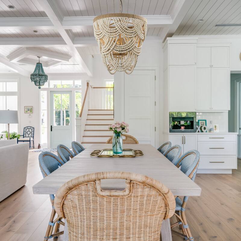 Bohemia 4-Light Off-white Adjustable Distressed Beaded Pendant Chandelier - 19.7-in W x 21.7-in H