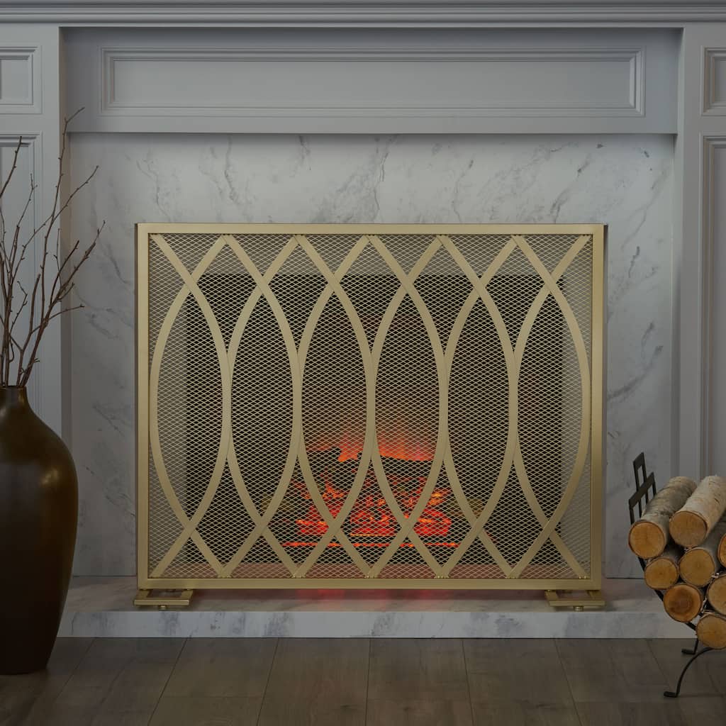 Contemporary Iron Fireplace Screen with Single Panel Design, 30.75\