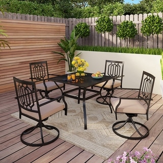 PHI VILLA 5-Pcs Outdoor Dining Set: Steel Swivel Dining Chairs with Cushion and 37" Steel Slat Patio Table