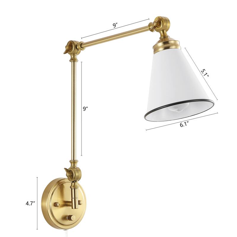 WINGBO 1-Light Vintage Adjustable Swing Arm Wall Sconce with Shade