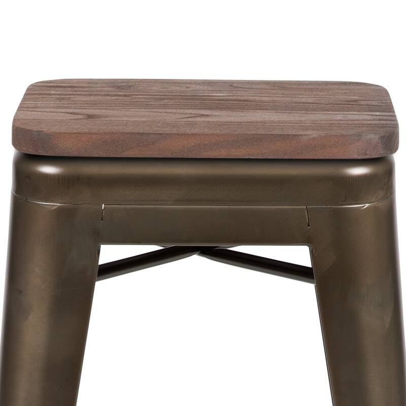 4 Pack 24" High Metal Indoor Counter Bar Stool with Wood Seat - Stackable Stool