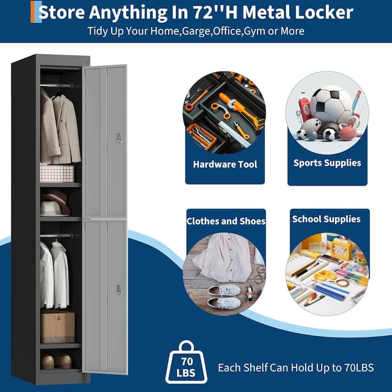 Tall Heavy-Duty Steel Storage Cabinet with Lock for Office, Home - N/A