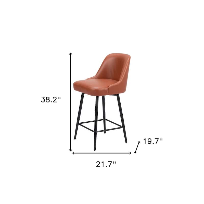 26" Brown And Black Faux Leather And Steel Counter Height Swivel Bar Chair
