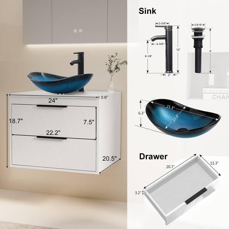 Modern Wall Mounted Bathroom Vanity Set with Vessel Sink & Faucet