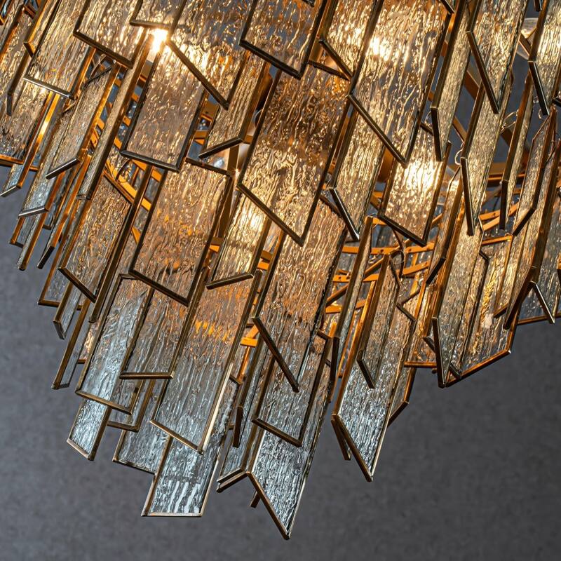 6-Light Luxury Water Ripple Glass Flush Mount Modern Brass Frame Lighting Fixture for Dining Room Living Room and Kitchen Island