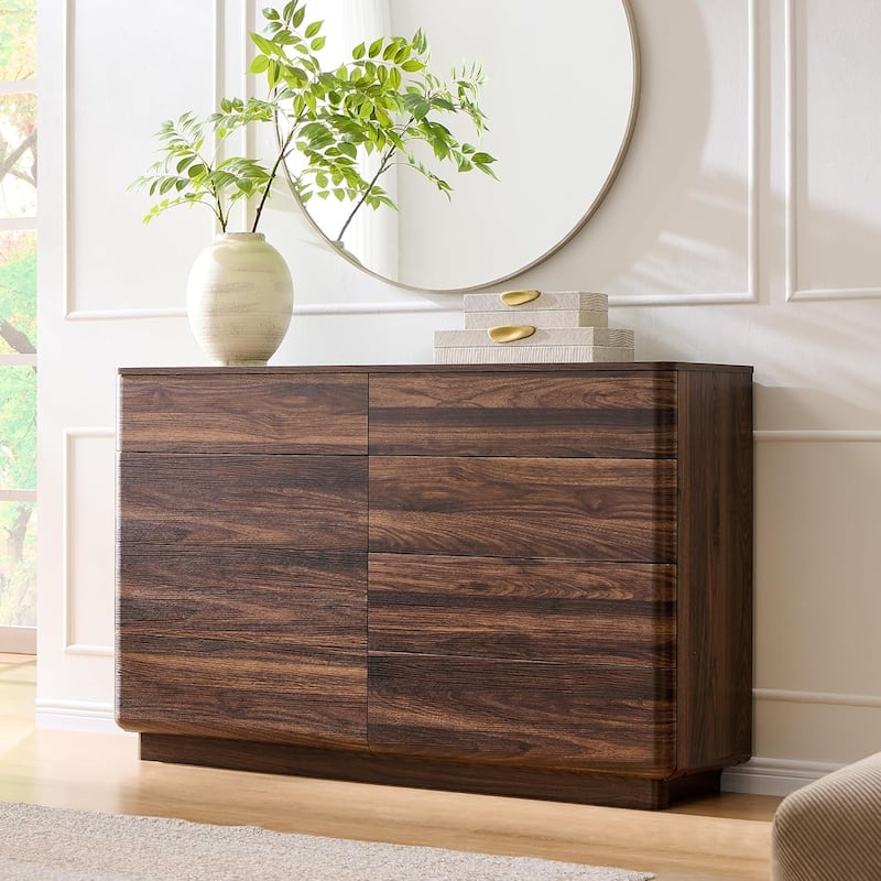 Modern 8 Drawer Dresser for Bedroom, Handle-less Wooden Dressers - Brown