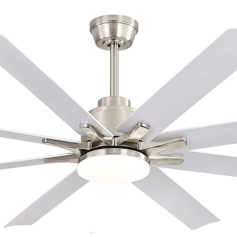 52 Inch/66 Inch/72 Inch Modern Ceiling Fan with Dimmable LED Light ,Remote&APP Control,8 Blades for Large Living Room,Porch - 52 Inch - Nickel White
