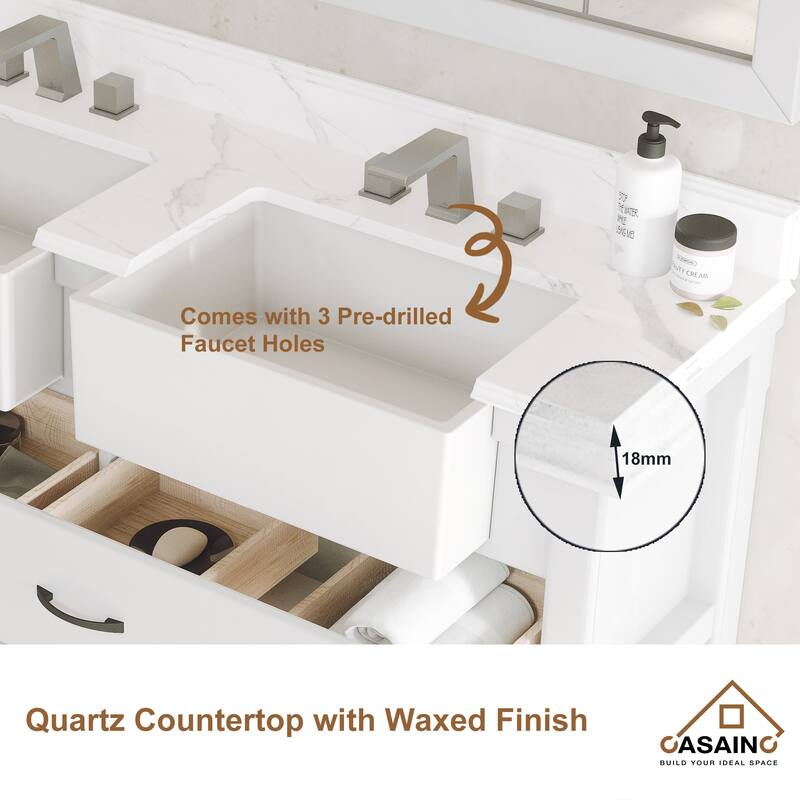 CASAINC 36"48"60" Farmhouse Bathroom Vanity with Sink in White