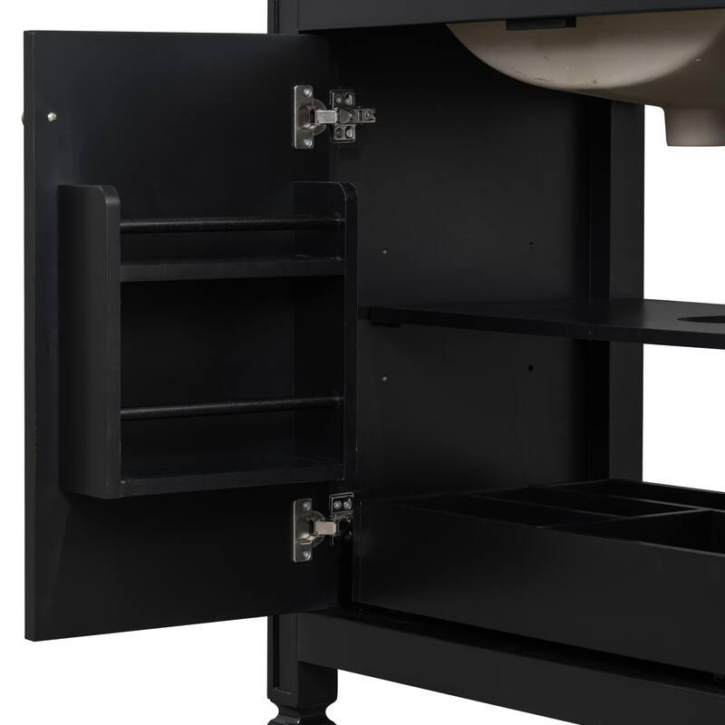 60" Bathroom Vanity with Double Sink Combo Set, Ceramic Sink, Soft Close Doors with Shelf, Storage Drawer