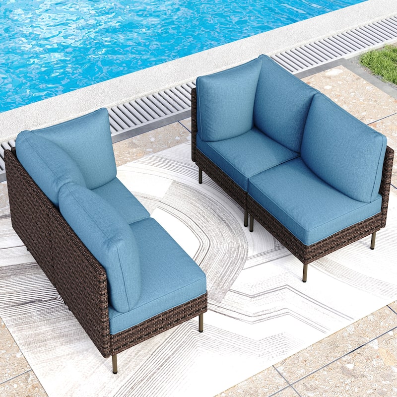 MAISON ARTS 8-Piece Outdoor Sectional Sofa Set Wicker Conversation Set with Thick Cushion and 2 Round Table - 4-Piece