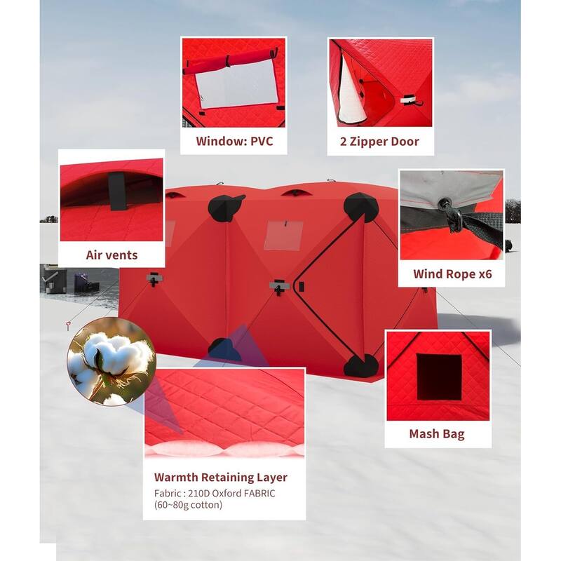 Portable Insulated Ice Fishing Tent Shelter 6-8 Person - N/A