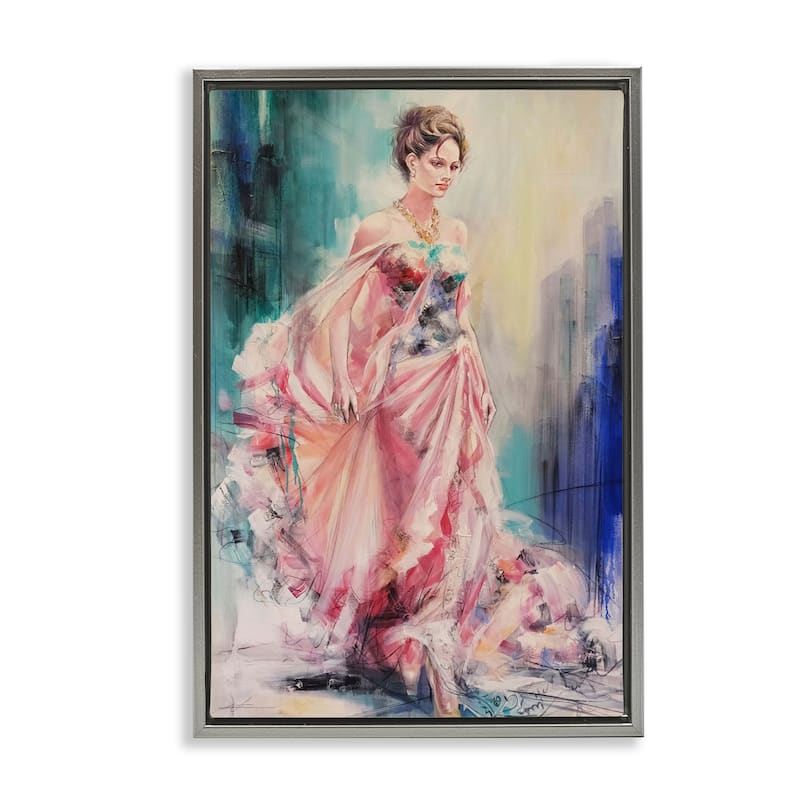 Stupell Sophisticated Woman in Dress Framed Floater Canvas Wall Art Design By Lucille Lee - 21 x 31 - Grey