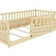 preview thumbnail 21 of 35, Twin Size Pine Wood Floor Bed with Full-length Guardrail and Door for Kids, Adults