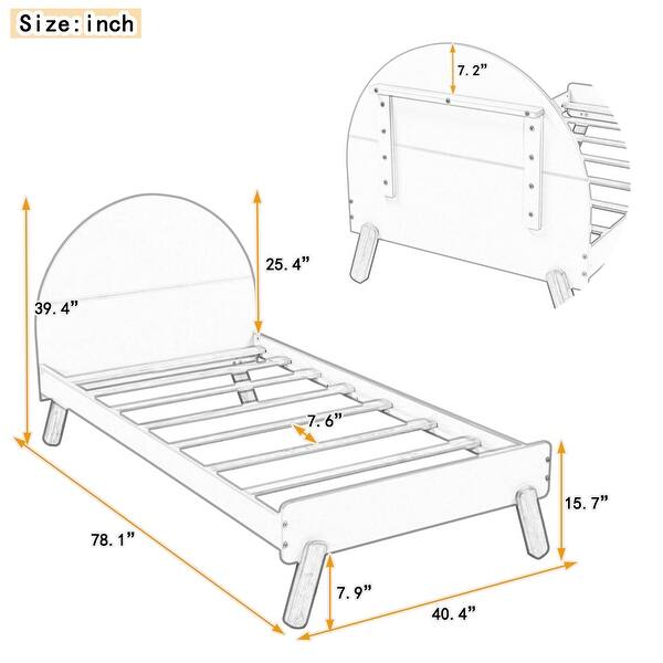 White Cute Curved Headboard Wooden Platform Bed with Hidden Shelf, Twin Size