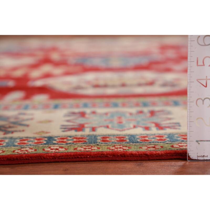 Hand Knotted Oriental 100% Wool Carpet Traditional Geometric Red Kazak Area Rug - 9' 8'' X 7' 11''