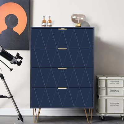 4 Drawers Chest Of Dresser Tall Storage Tower Cabinet with Metal Legs For Bedroom Living Room