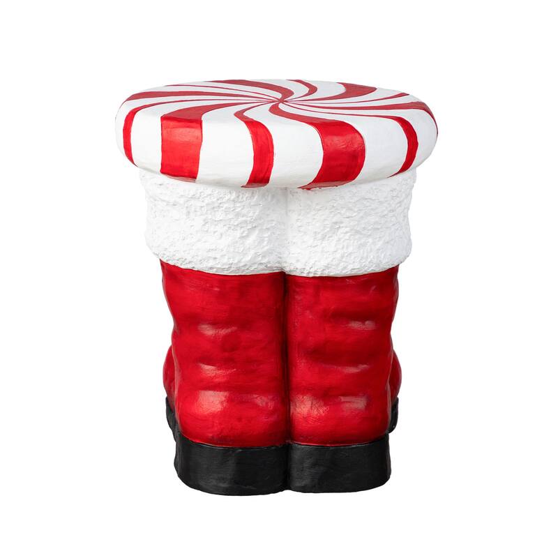 Glitzhome 14.5"H Christmas MGO Peppermint Boot Stool or Accent Side Table