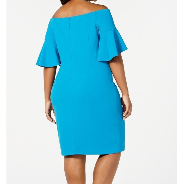 calvin klein bell sleeve dress blue