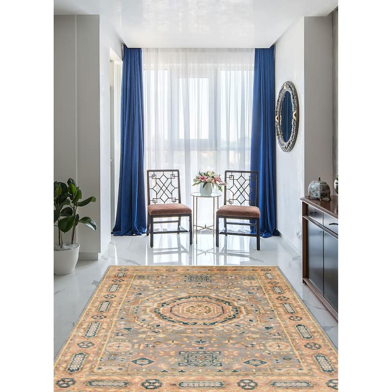ECARPETGALLERY Hand-knotted Jules Serapi Light Blue Wool Rug - 4'11 x 8'0
