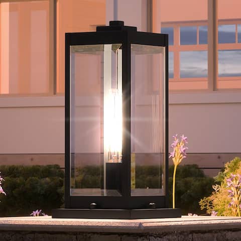 Luxury Modern Farmhouse Outdoor Post/Pier Light, 16"H x 7.5"W, with Industrial Style, Natural Black, by Urban Ambiance