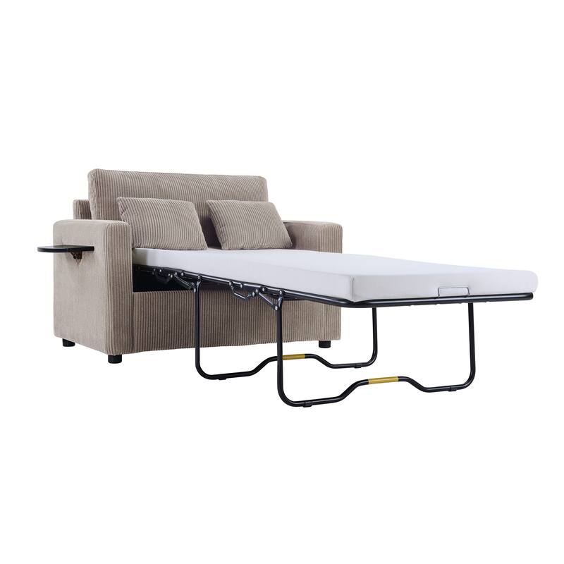Twin Size Sofa Bed Sleeper Sofa with a Foldable Mattress, a Foldable Side Table, a Side Storage Pocket and Two USB Ports