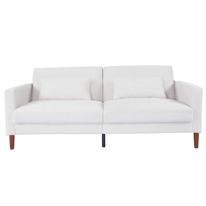 Linen Modern Folding Futon, Reclining Sofa Bed for Apartment, Dorm, Convertible Futons Couch w/Armrests, Cupholders