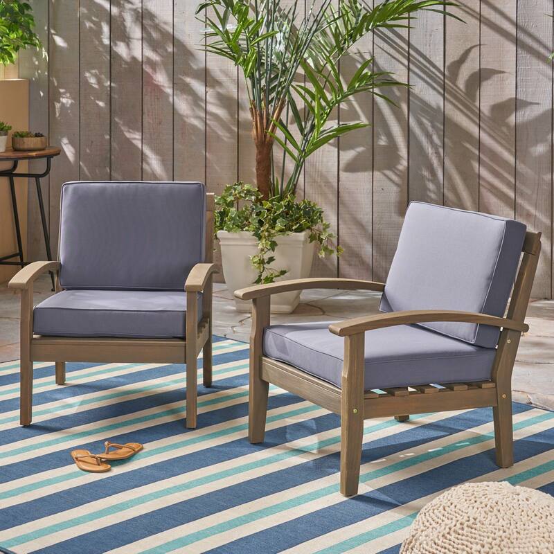Roomfitters Outdoor Club Chair with Cushions, Durable Acacia Wood Frame and Weather-Resistant Seating