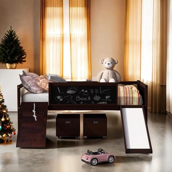 slide 2 of 16, Novel Design Twin size Climbing Frame & Rope Loft Bed Wood Bed with Two Storage Boxes,Space-Saving Design Espresso Loft Bed Espresso