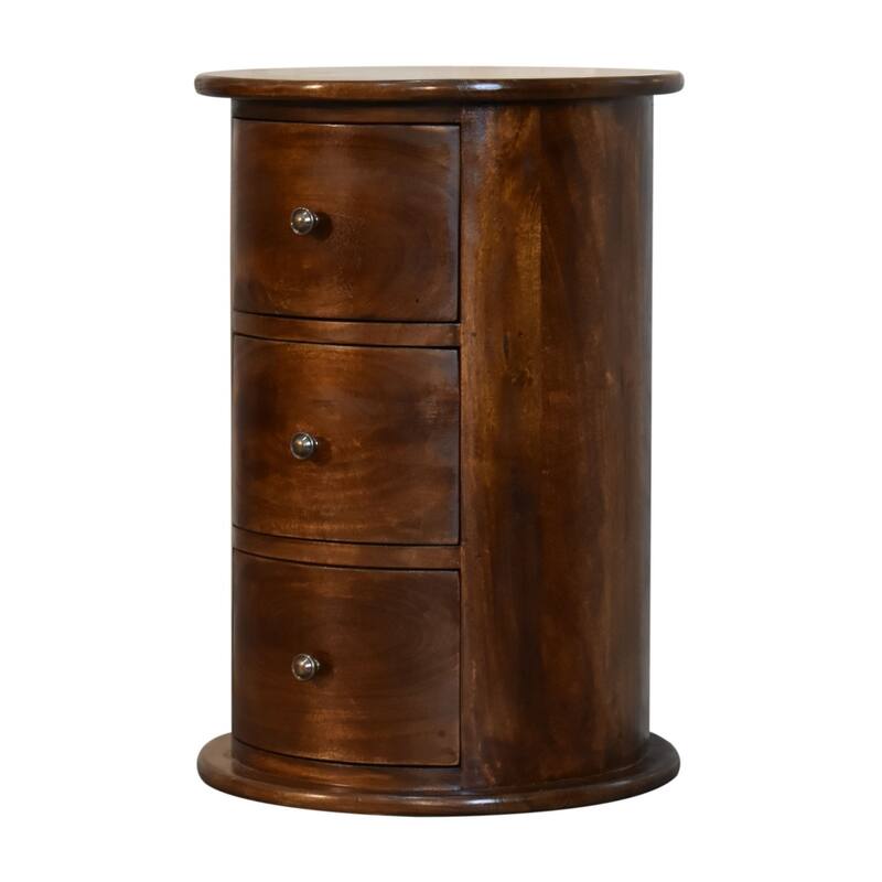 Artisan Furniture Mango Solid Wood 3 Drawer Chestnut Drum ,Dark Brown