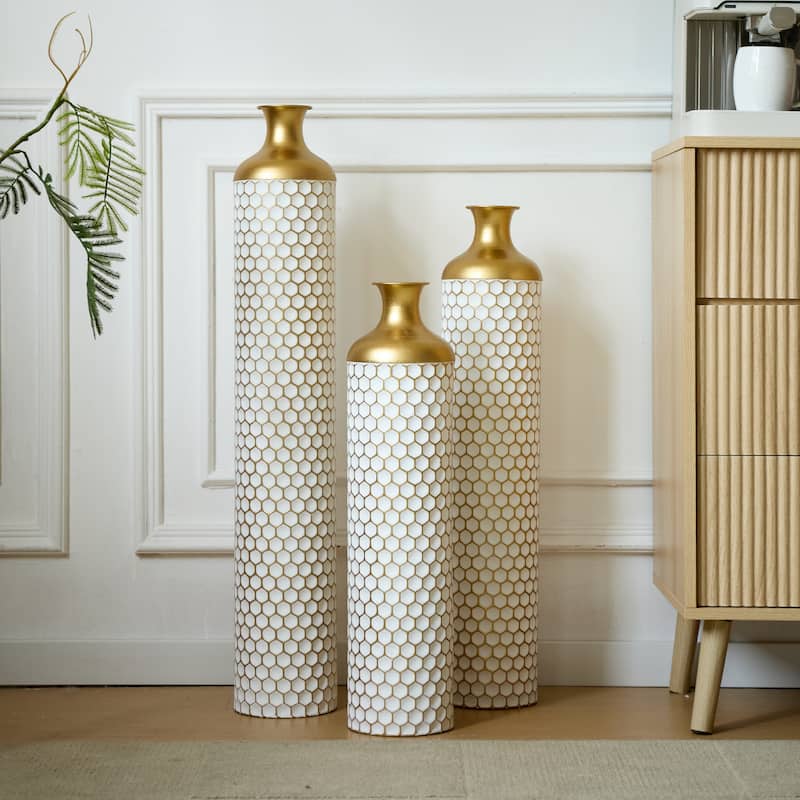 Floor metal vase modern style decoration home droplet shaped white metal vase 3-piece set gorgeous large glazed metal vase