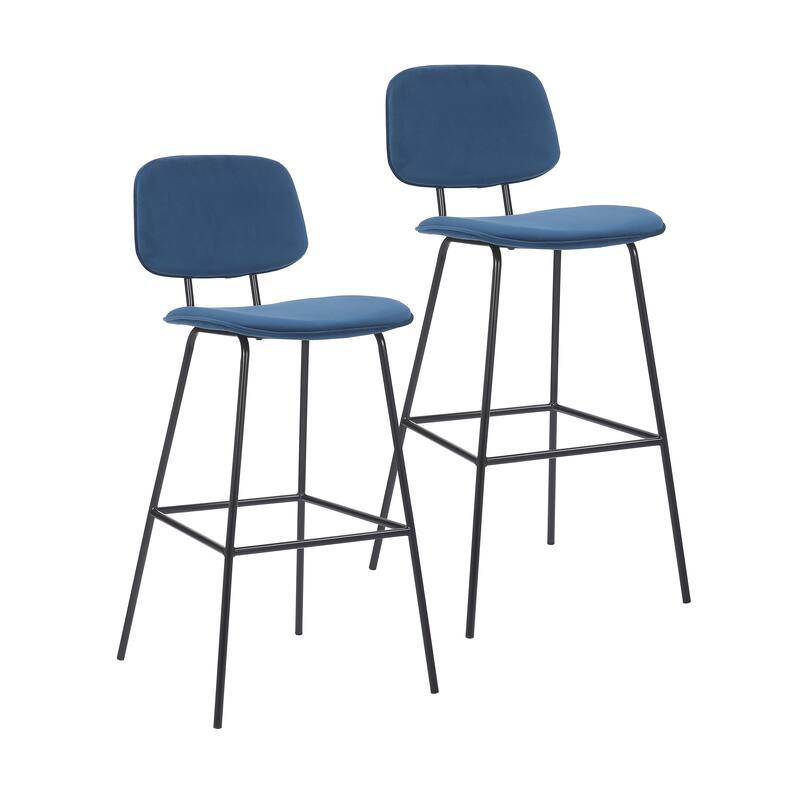 Porthos Home Soren Bar Stools Set Of 2, Velvet Upholstery, Iron Legs - Blue