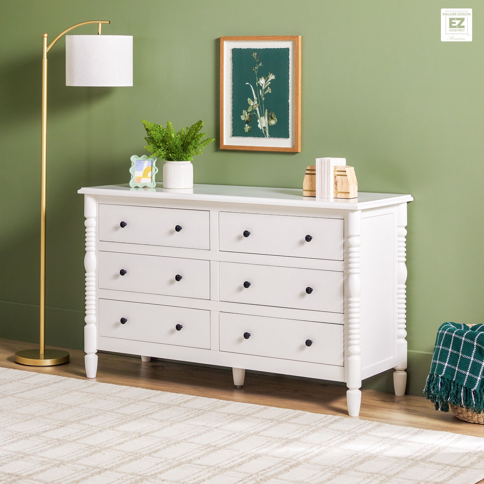 walker edison dresser Easy Assembly 6-Drawer with Wood-Turning Details Metal drawer glides ensure the drawers always open and close smoothly and the warp Walker Edison - Brandclub -