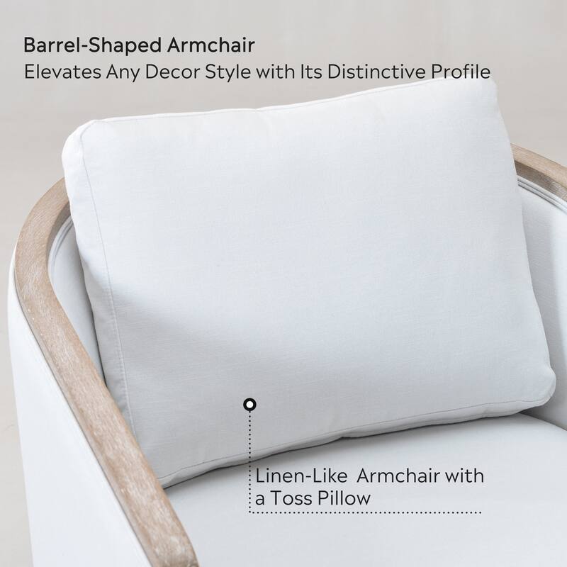 KINWELL 31"W Oak Frame Upholstered Swivel Barrel Armchair