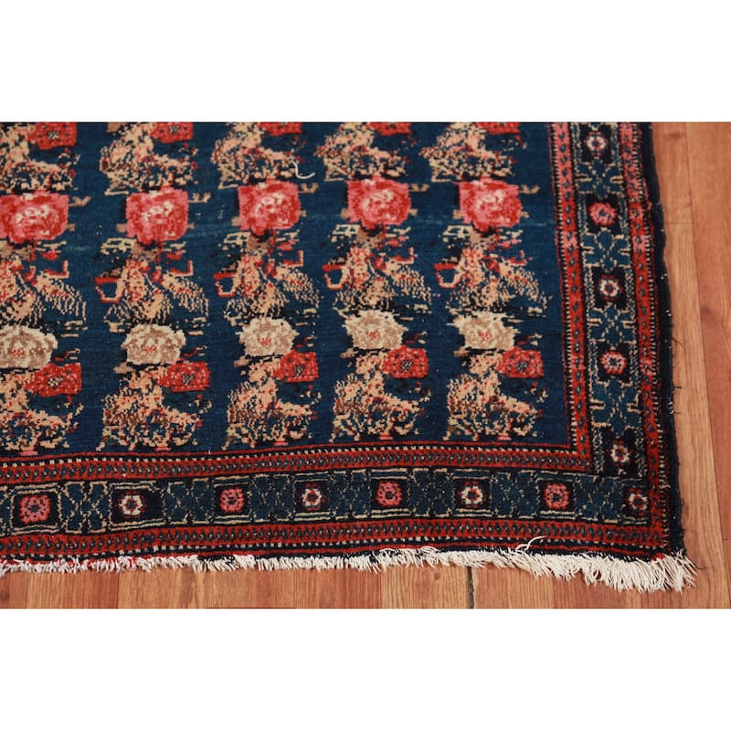 Hand Knotted Oriental 100% Wool Carpet Traditional All-Over Navy Blue & Blues Senneh Area Rug - 6' 3'' X 4' 3''