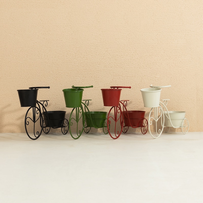 Glitzhome 21.5"L Spring Farmhouse Metal Bicycle Planter Stands Flower Pot Cart