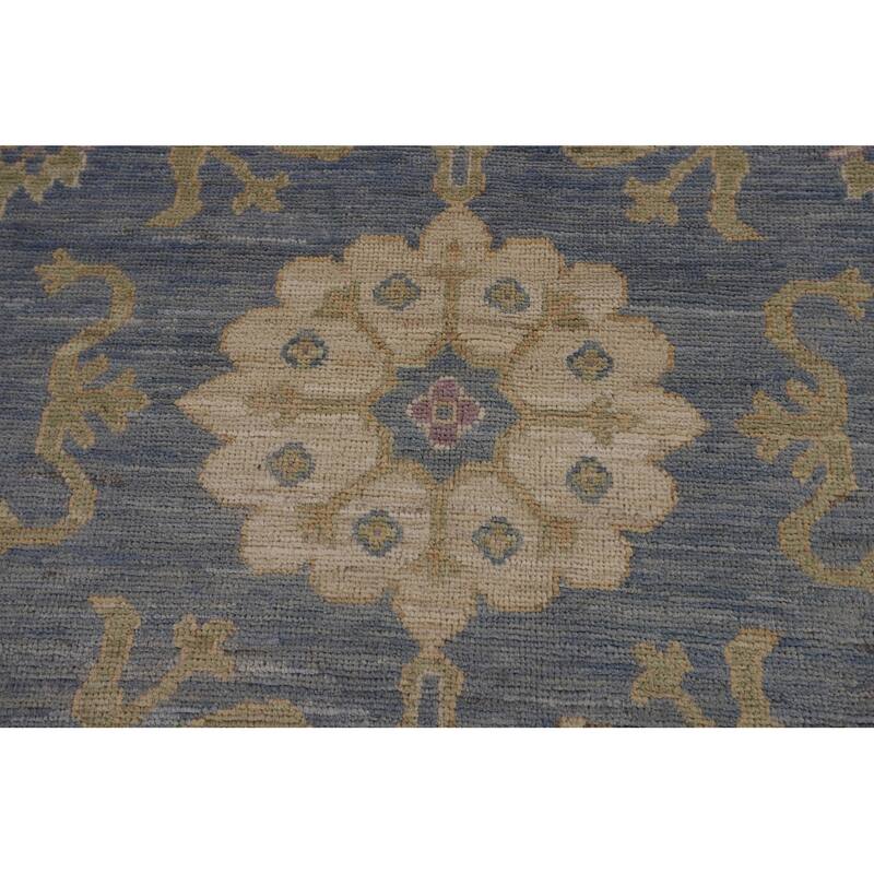Vegetable Dye Blue Oushak Turkish Area Rug Handmade Wool Carpet - 9'0"x 11'9"