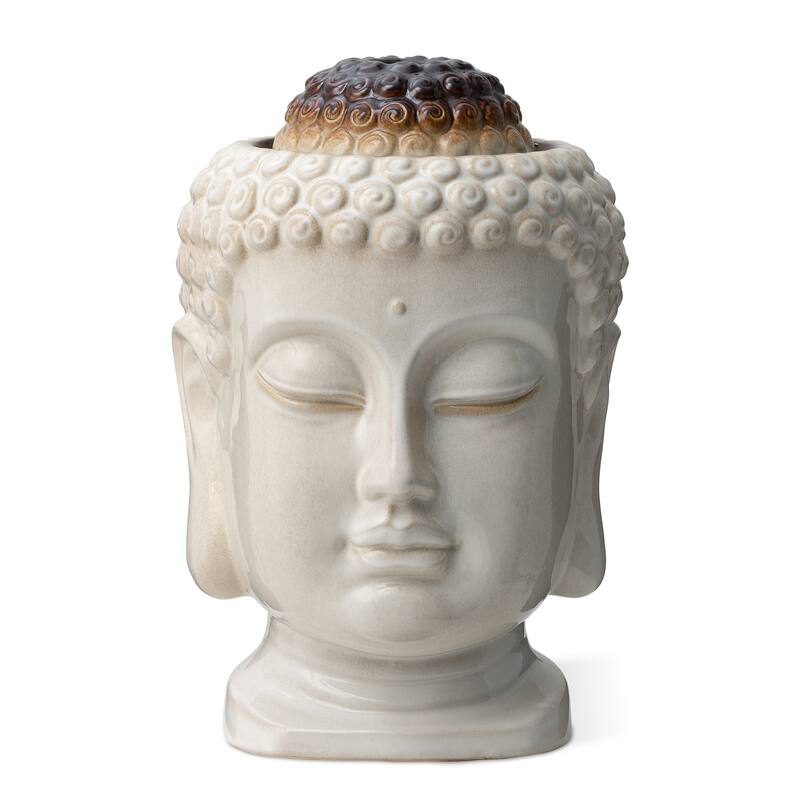 Glitzhome 18"H Zen-Style Buddha Head Ceramic LED Lighted Tabletop or Outdoor Floor Fountain