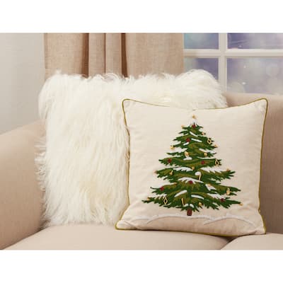 Pillow With Embroidered Christmas Tree Design