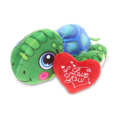 DolliBu I LOVE YOU Sea Turtle Plush Buddy Stuffed Animal with Heart - 5.5 Inches