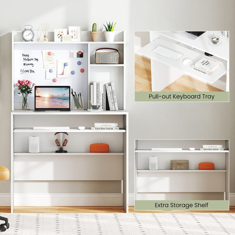 Computer Desk with Hutch and Magnetic Whiteboard for Home Office
