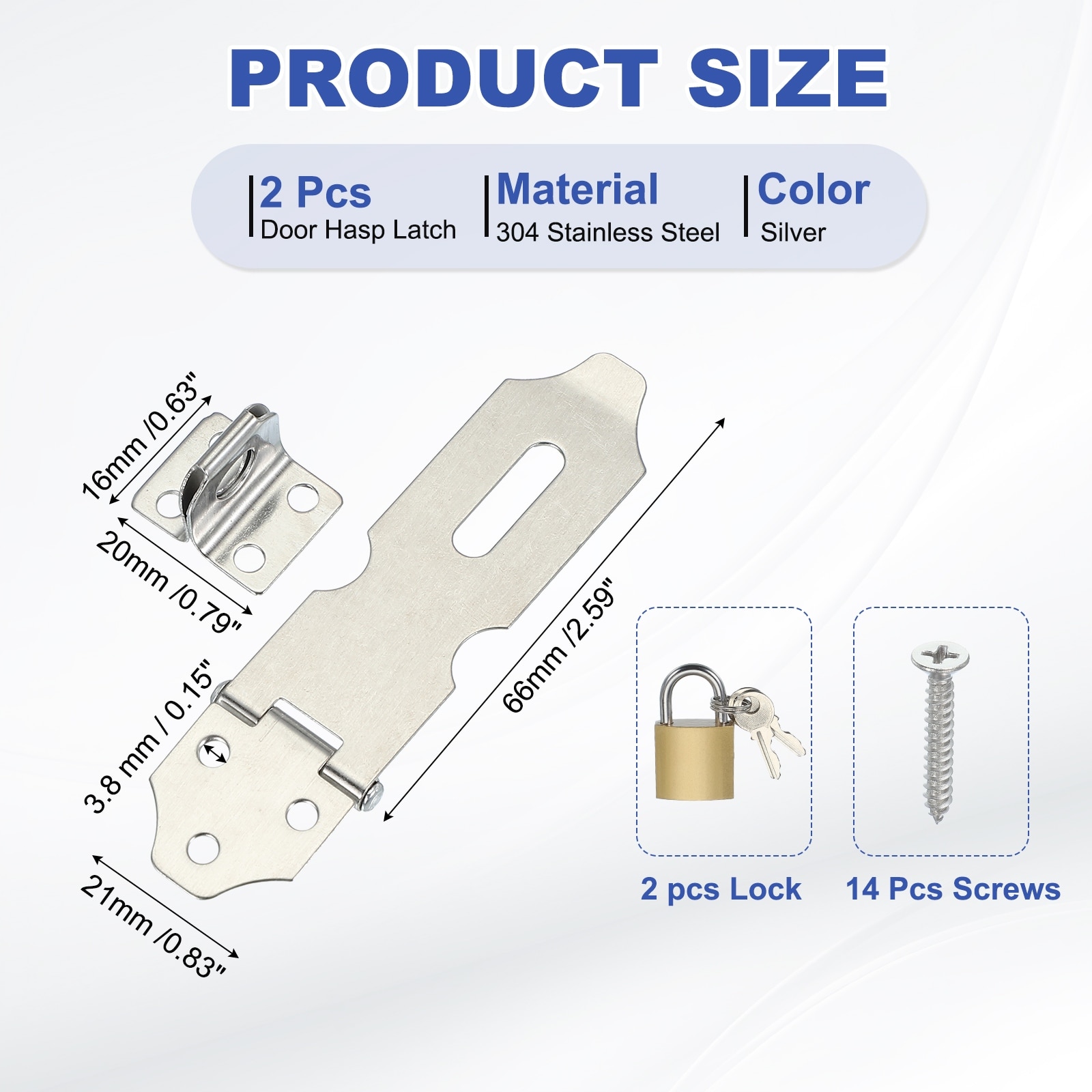 Door Lock Hasp Stainless Steel Latch Padlock for Door Shed Silver