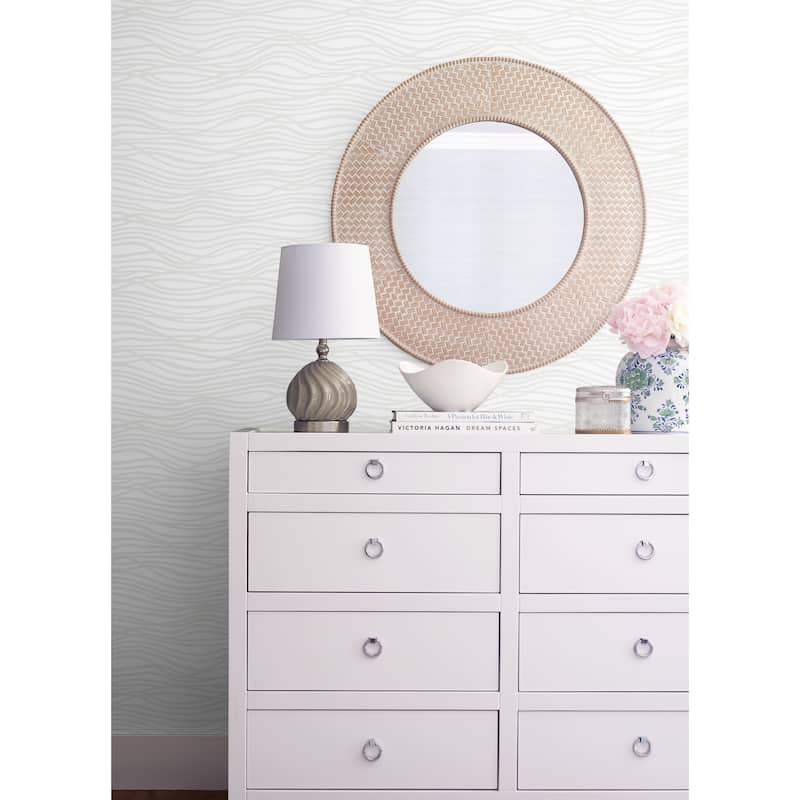 A-Street Prints Galyn White Pearlescent Wave Wallpaper