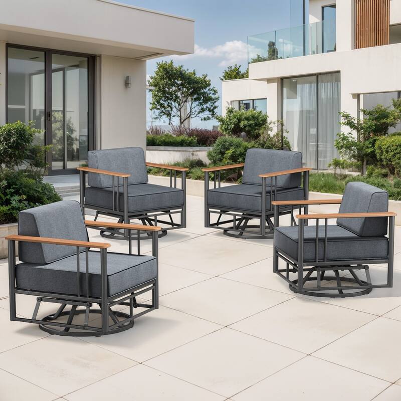 Puffin Black Metal Frame Outdoor Swivel Gliding Chairs with 6-Inch Thick Dark Gray Olefin Cushions (2-Pack) - Black/Dark Gray - 4-Piece