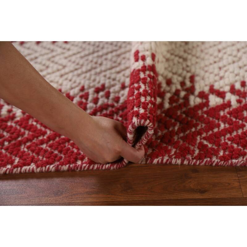 Hand Knotted Oriental 100% Wool Carpet Modern Chevron Red Moroccan Area Rug - 7' 0'' X 5' 1''